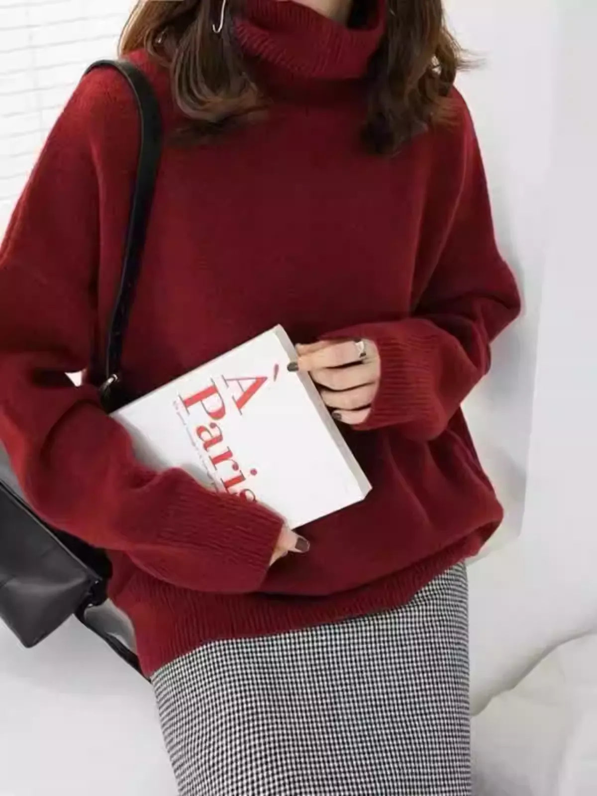 Loose Solid Color Wool Turtleneck Sweater