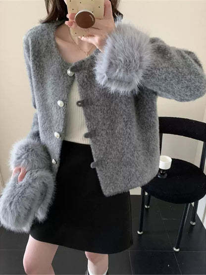 Versatile Cropped Round Neck Single-Breasted Blouse for Women