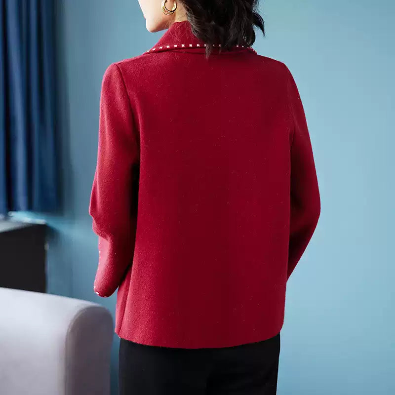 Classic Red Cropped Knit Cardigan for Women – Button-Front Short Length Sweater Coat
