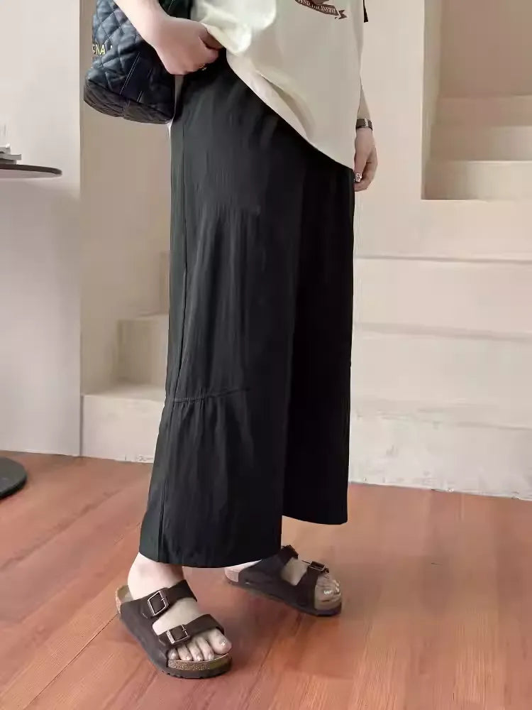 Plus Size Textured Balloon Capris for Women High Waist Slimming