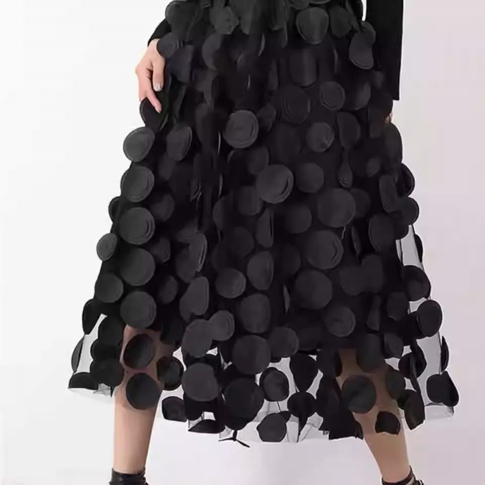 Women's Elastic Waist Maxi A-Line Tulle Skirt 3D Sequin Discs New Arrival