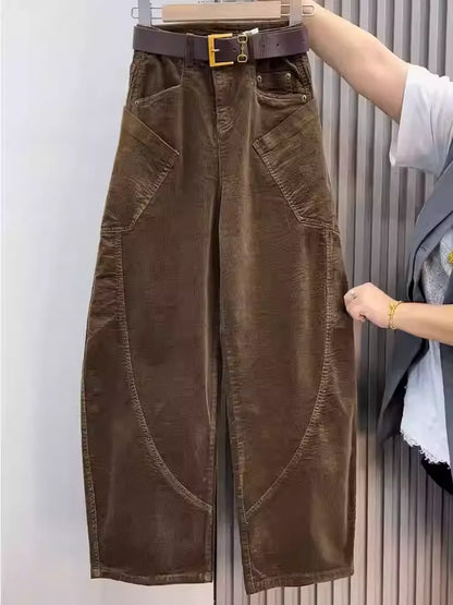 High Waisted Corduroy Curved Straight Leg Pants