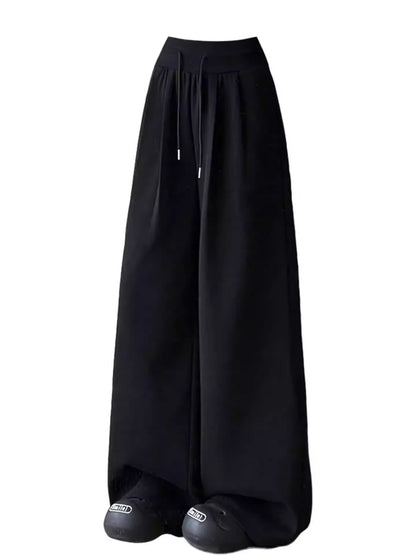 Plus Size Black Draped Loose Wide Leg Sweatpants, Casual & Slimming