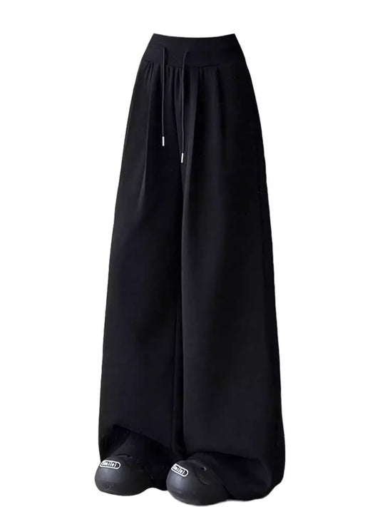 Plus Size Black Draped Loose Wide Leg Sweatpants, Casual & Slimming