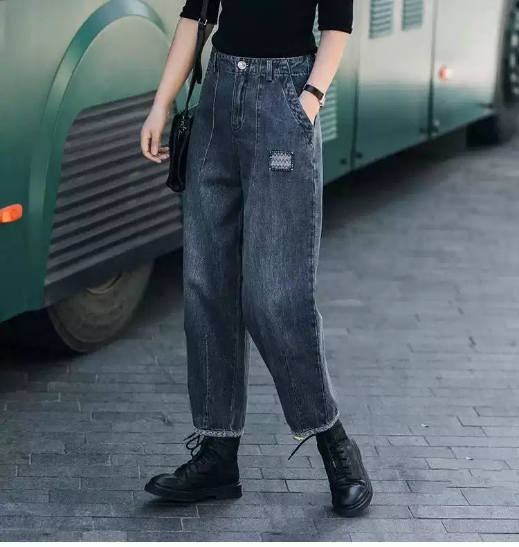 New Plus Size High-Waisted Straight-Leg Pants with Patchwork - Slimming