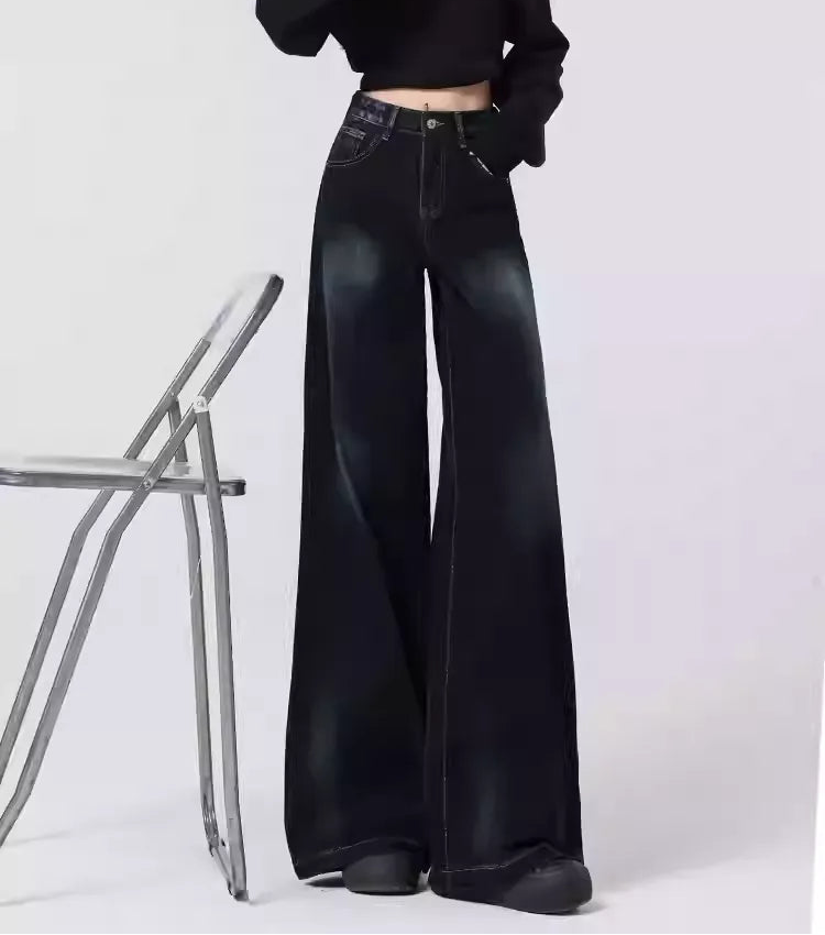 Retro Blue Gray Wide Leg Jeans