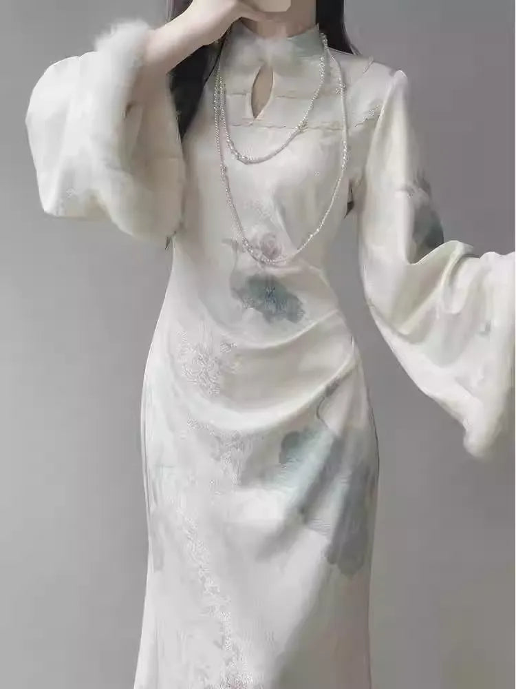 New Chinese style fleece-lined cheongsam skirt