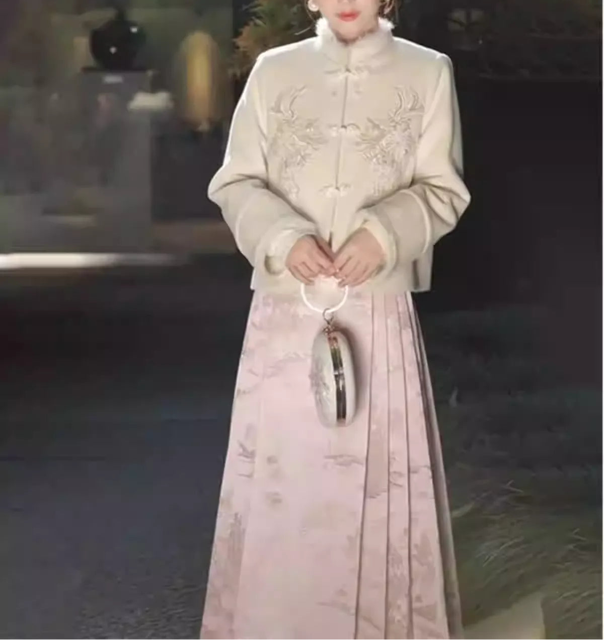 New Chinese style Hanfu pink horse-face skirt set