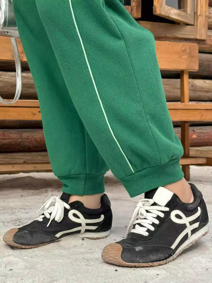 Plus Size Green Street Style 450g High Waist Fleece Lined Pants