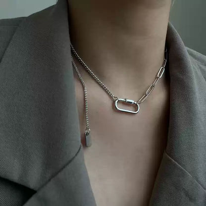 Minimalist Geometric Fringe Carabiner Necklace, Versatile Daily Wear Neckpiece