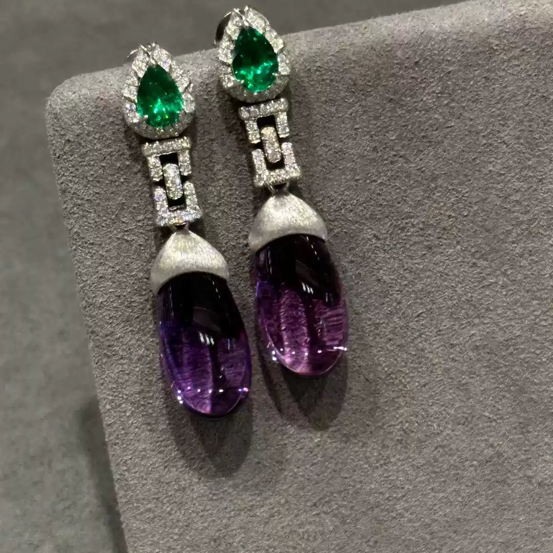 Simulated Purple Emerald Crystal Stud Earrings-Elegant Luxury Jewelry