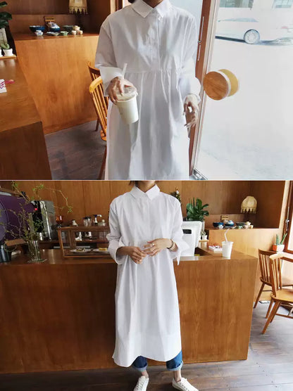 Loose Fit Slimming White Doll Dress Long Sleeve Maxi Dress for Women