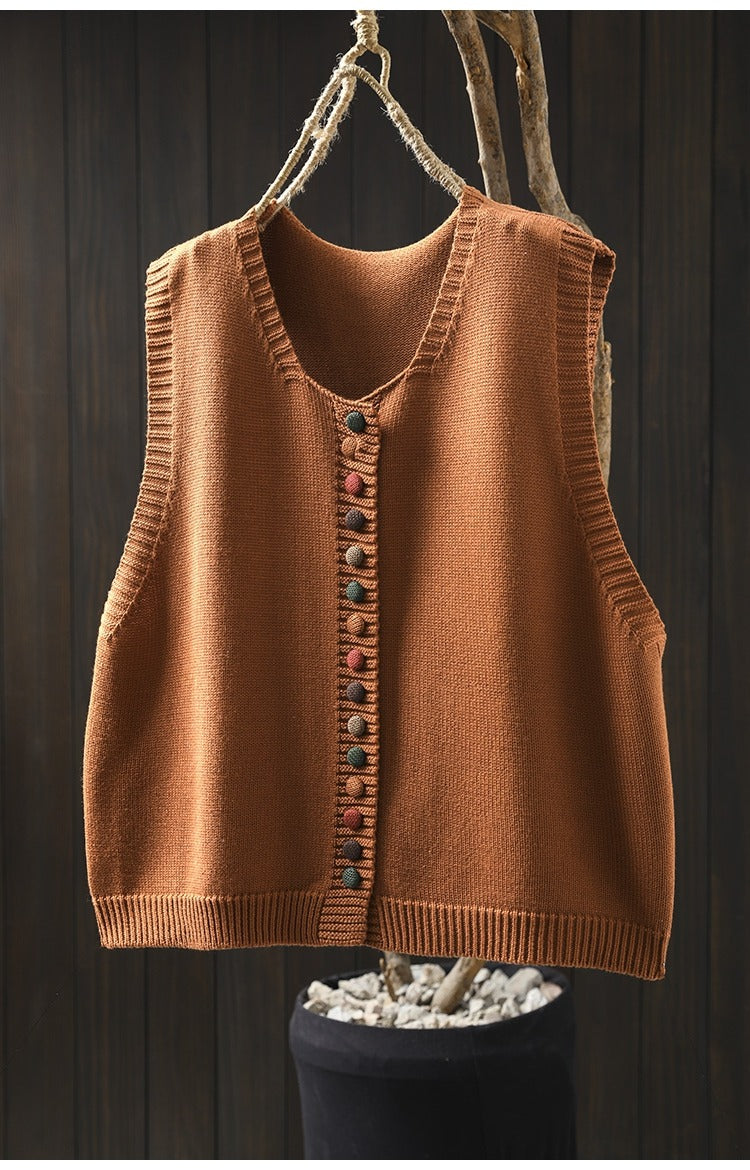 Colorful Button Cotton Knit Vest | Women's Sleeveless