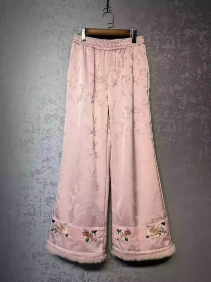 Elegant Silk Jacquard Wide Leg Pants