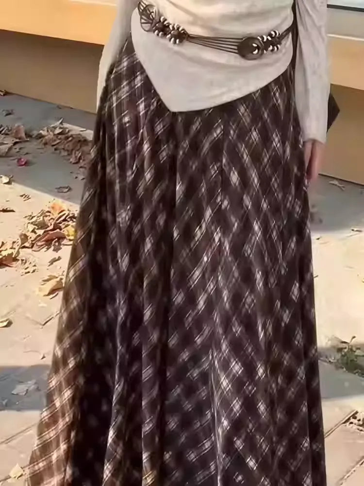 Retro American Plaid Maxi Skirt