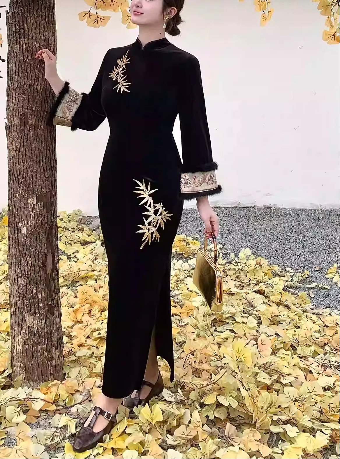 New Chinese Plus Size Bamboo Embroidery Dress