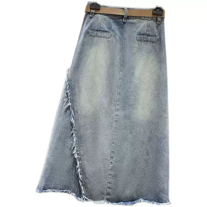 Irregular High Waist Denim Skirt - Slimming & Hip-flattering