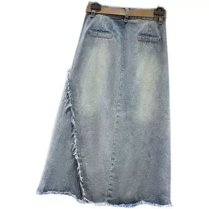 Irregular High Waist Denim Skirt - Slimming & Hip-flattering