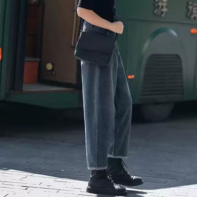 New Plus Size High-Waisted Straight-Leg Pants with Patchwork - Slimming