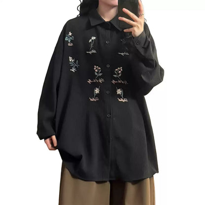 Lazy Texture Waffle Grid Embroidered Shirt - Versatile
