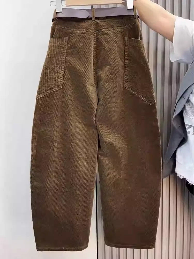 High Waisted Corduroy Curved Straight Leg Pants