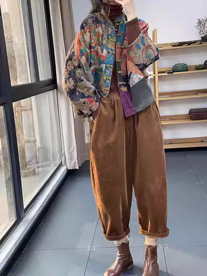 Breathable Cotton Linen Chinese Style Printed Casual Coat