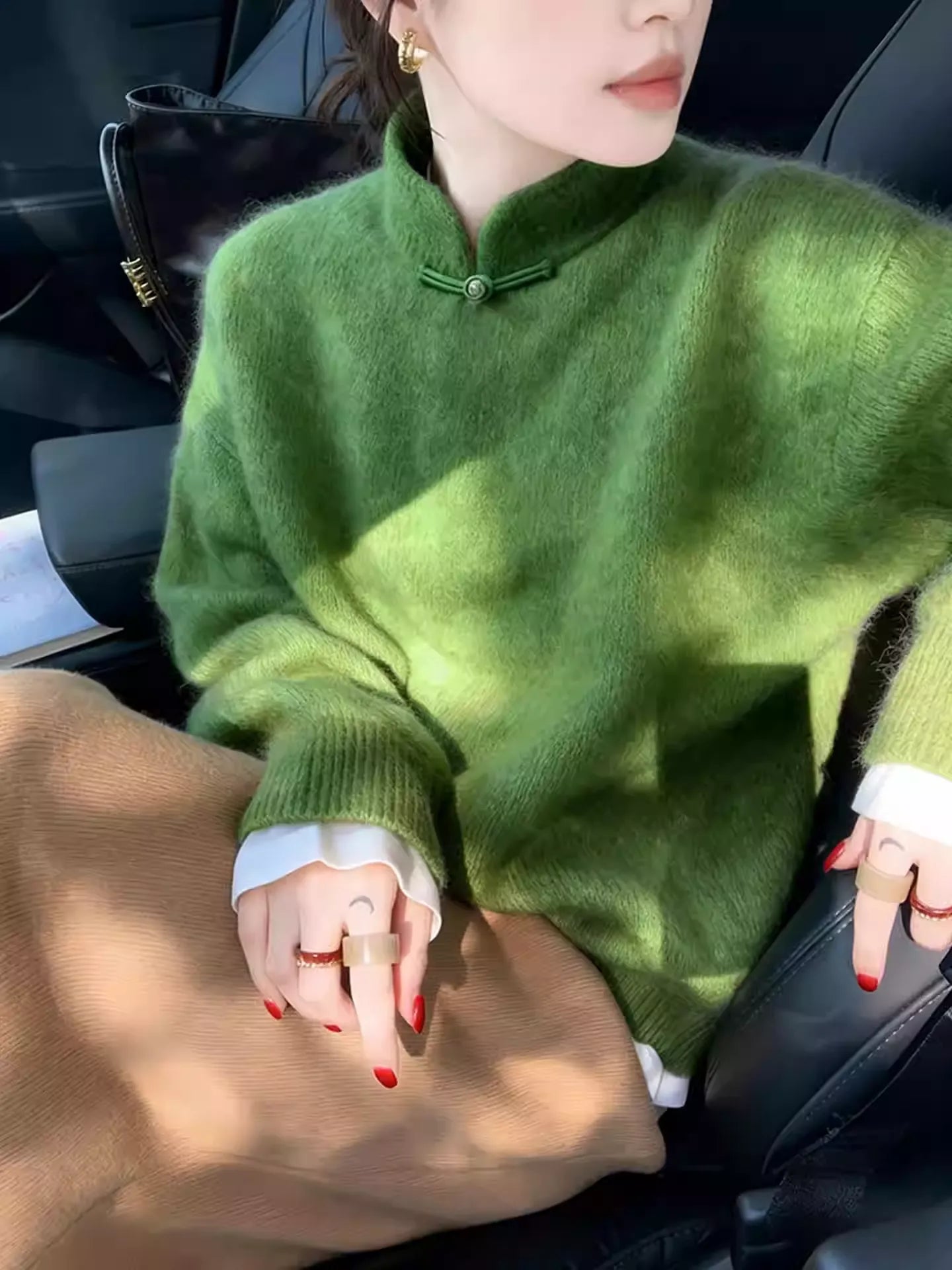 Chinese Mandarin Collar Sweater Thick Soft Lazy Luxury Winter Top