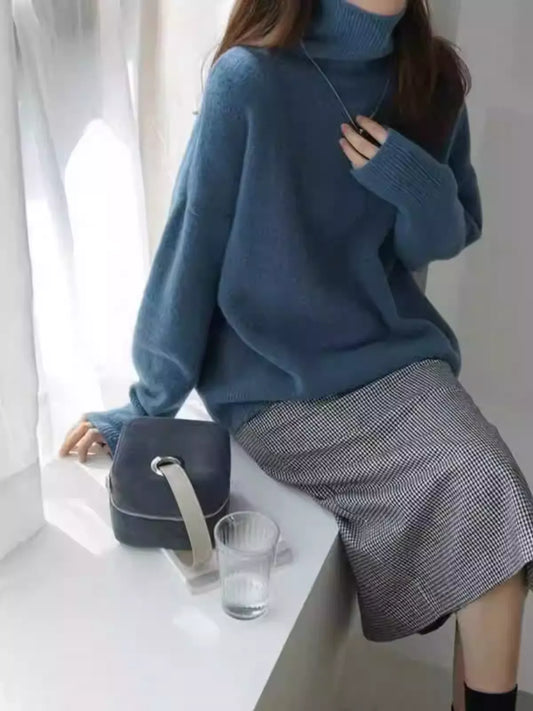 Loose Solid Color Wool Turtleneck Sweater