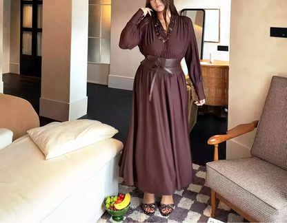 Plus Size V-Neck Sexy Slim Waist Maxi Dress