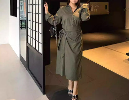Plus Size Fashion Elegant Shirt Waist Maxi Dress