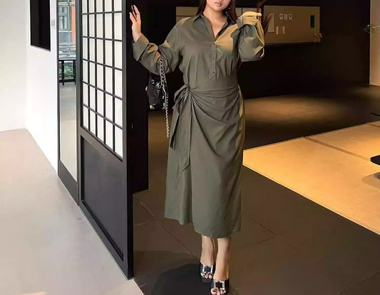 Plus Size Fashion Elegant Shirt Waist Maxi Dress