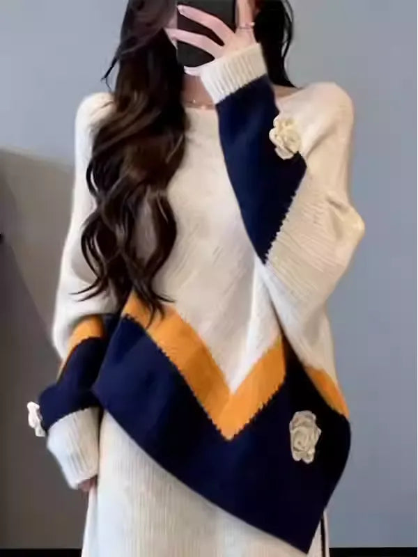 3D floral knit elegant and slimming two-piece set