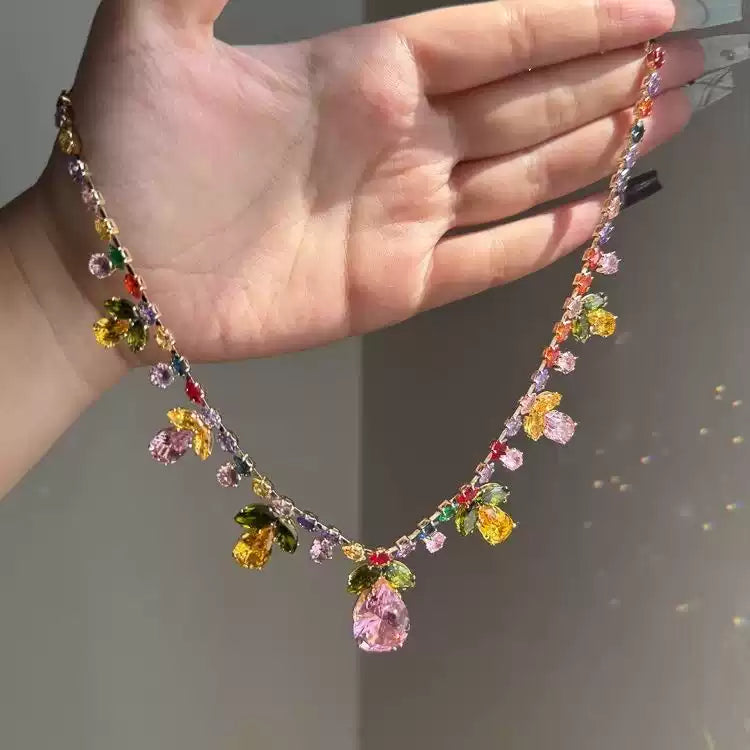 Women's Floral Leaf Drop Pendant Choker Necklace, Delicate Clavicle Chain