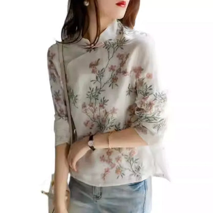 Modern Chinese Style Printed Cheongsam Top