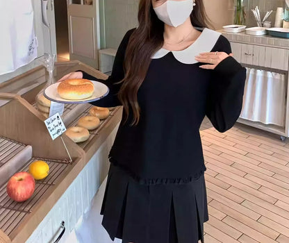 Plus Size Doll Collar Ruffle Velvet Loose Top