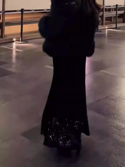 Black Velvet Sequin Mermaid Skirt