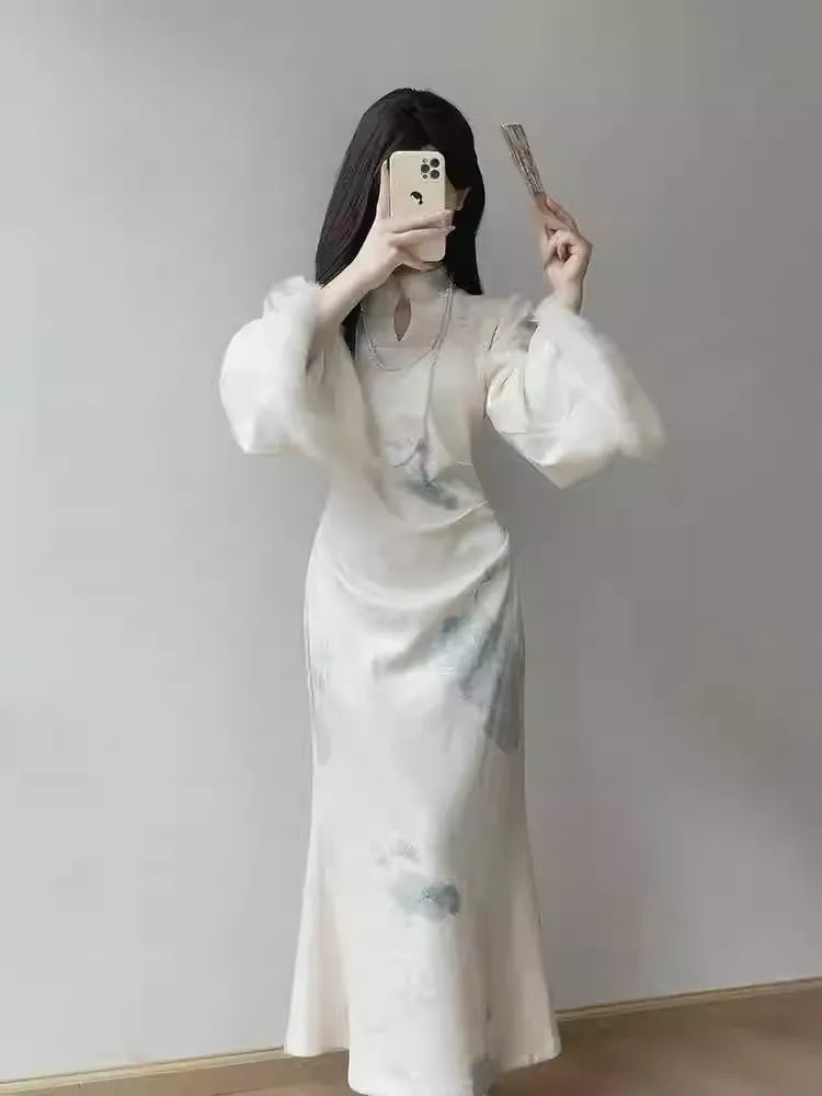 New Chinese style fleece-lined cheongsam skirt