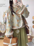 Retro-style Chinese brocade jacquard fleece-lined coat