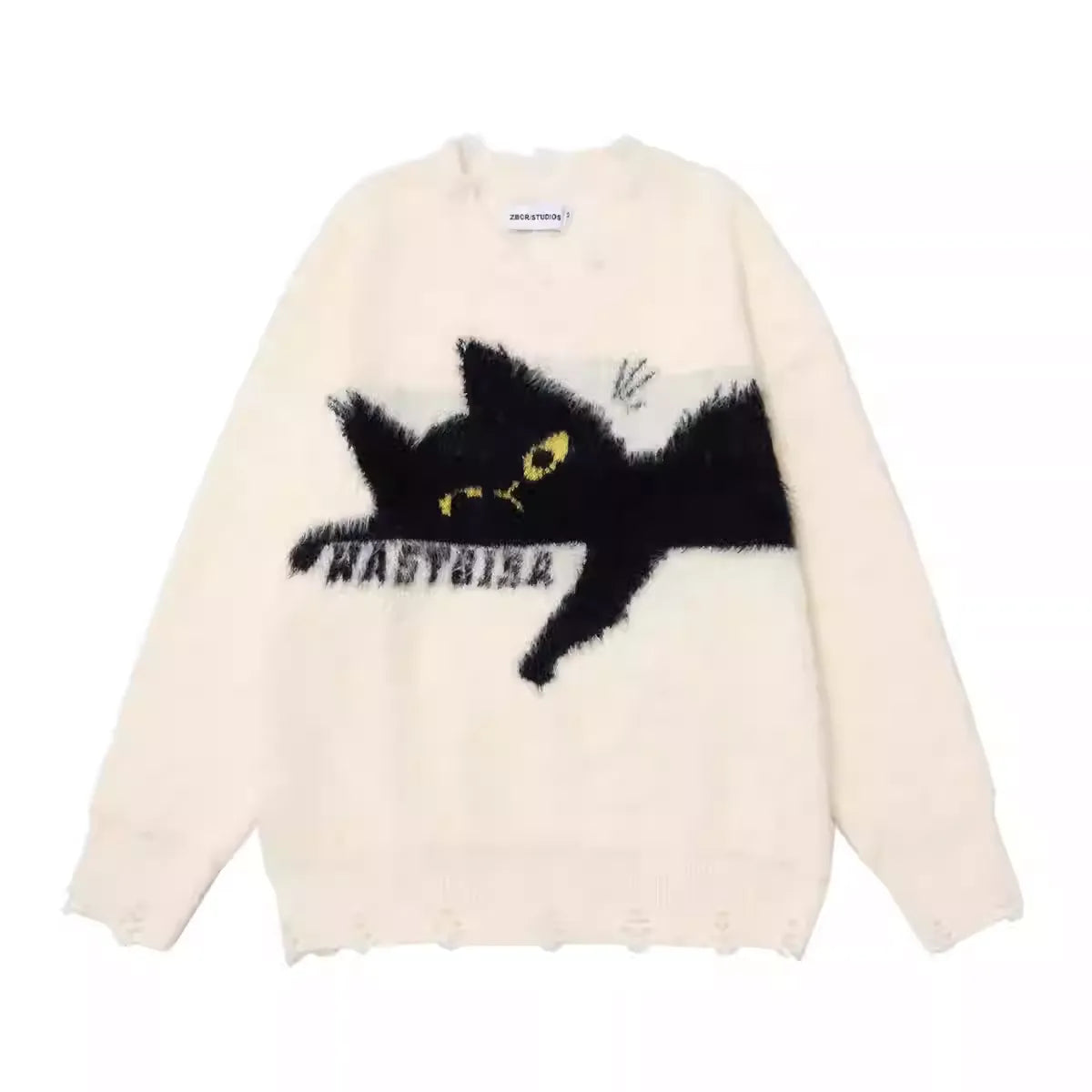 Mohair Soft & Lazy Vibe Sweater - American Cat Embroidery