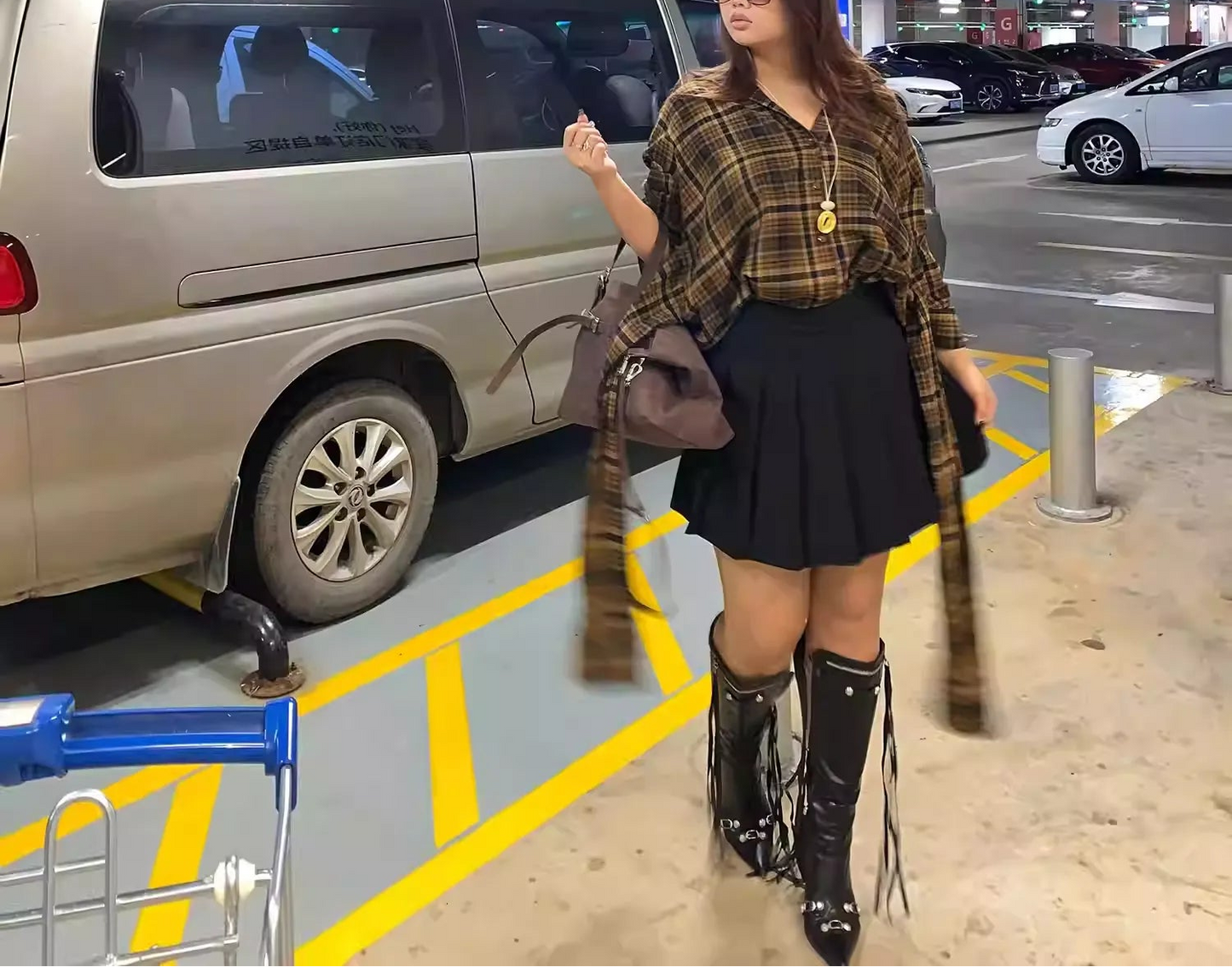 Plus Size Plaid Tie Front Long Sleeve Shirt