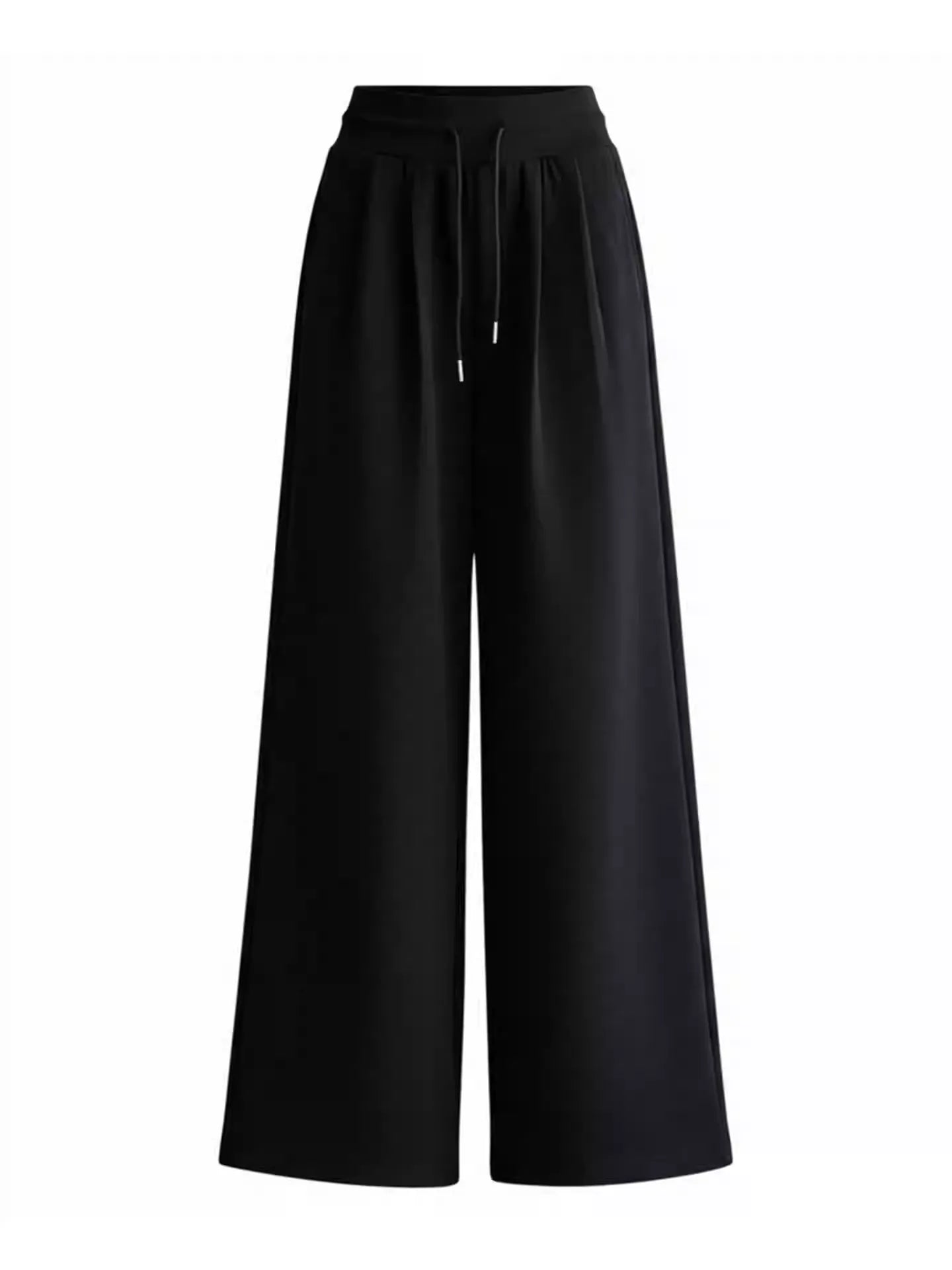 Plus Size Black Draped Loose Wide Leg Sweatpants, Casual & Slimming