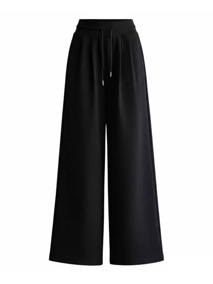 Plus Size Black Draped Loose Wide Leg Sweatpants, Casual & Slimming