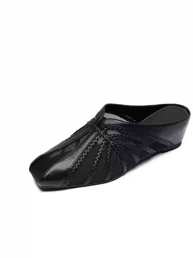 2026 New Arrival Mesh Patchwork Wedge Mules • Closed-Toe Vacation Slippers