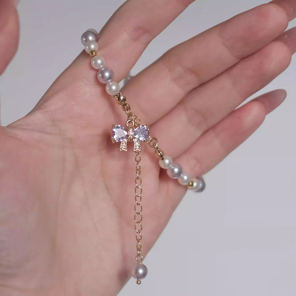 Pearl Bow Zircon Bracelet
