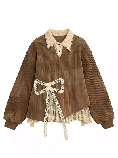 Plus Size Sweatshirt with Bowknot and Split Hem