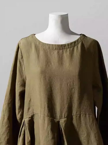 Luxury High-End Linen Spring & Autumn Flared Hem Babydoll Maxi Dress