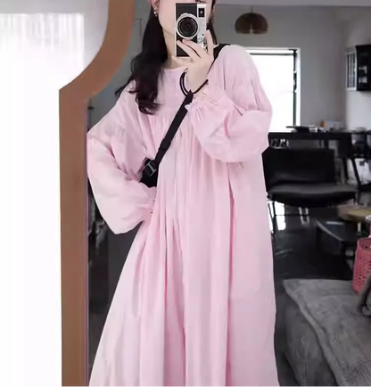 Pink Fine Stripe Puff Sleeve Elegant Maxi Dress