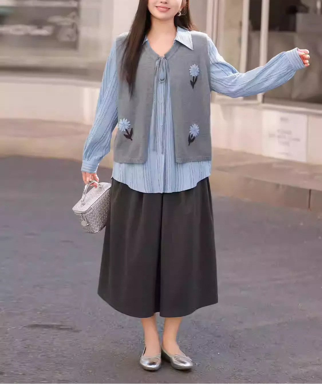 Plus Size V-Neck Striped Shirt Spring Casual Top