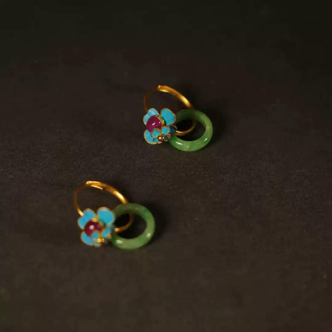 Tourmaline Blue Simulated Jade Ping An Kou Earrings - Chinese Style Elegant Jewelry