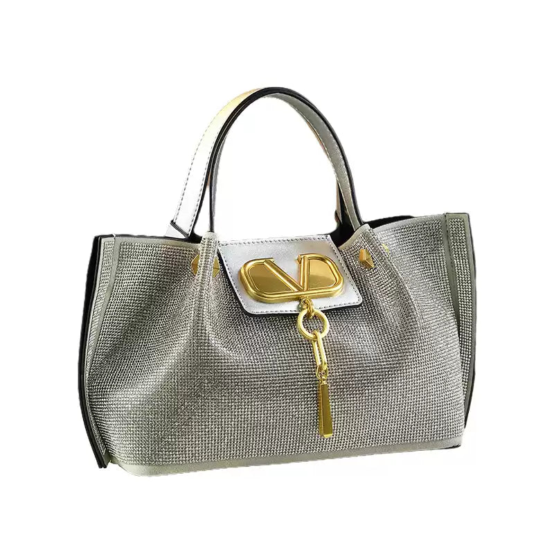 Women's Rhinestone-Embellished Large Capacity Genuine Leather Shoulder Bag